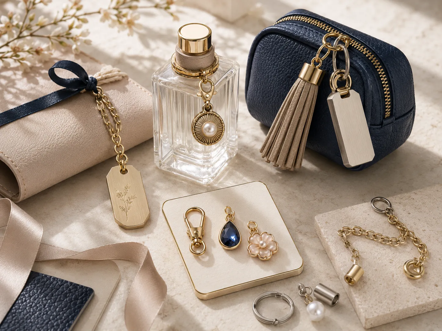 Custom brand charms and decorative accessories for fragrance, bags and gift collections