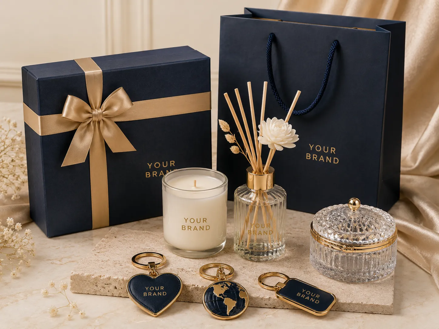 Branded gift collection with coordinated products and presentation packaging