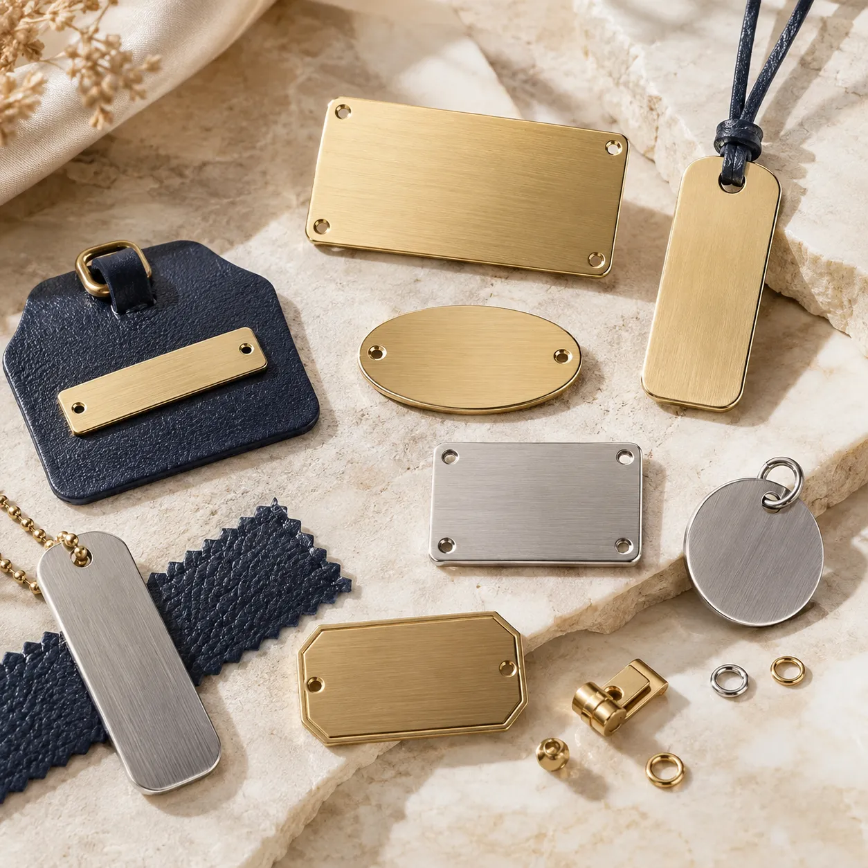 Custom branded metal tags, engraved plates and decorative metal components