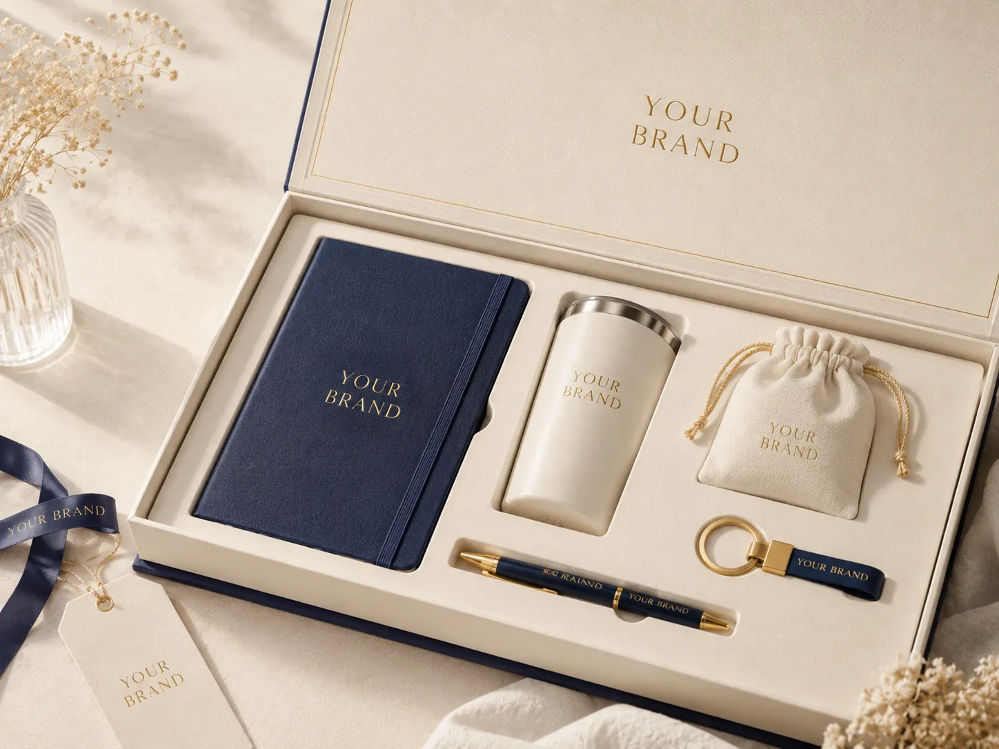 Custom gift box insert designed for coordinated multi-product presentation