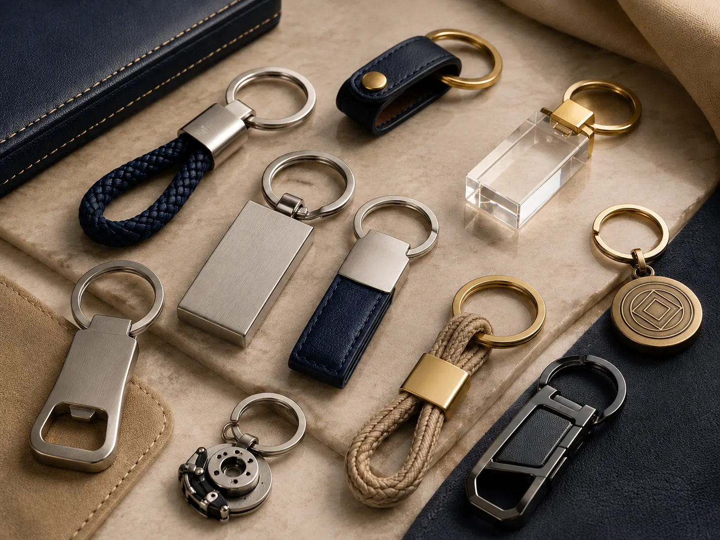 Custom metal, leather, crystal and functional keychains