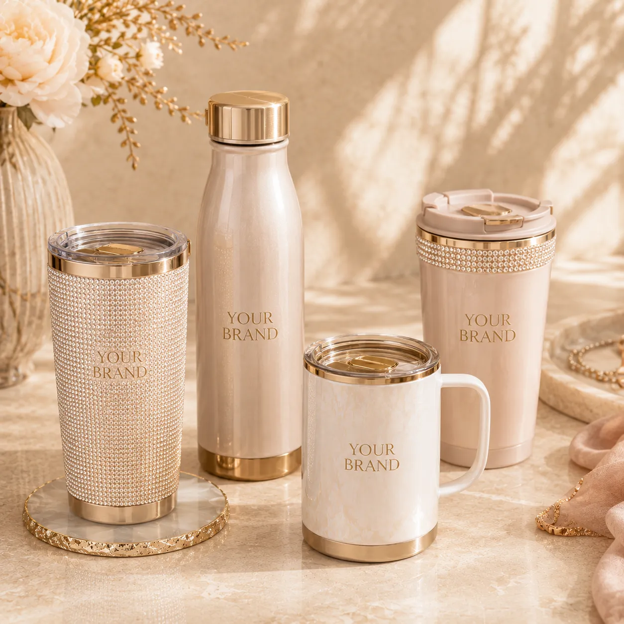 Coordinated customized drinkware gift set