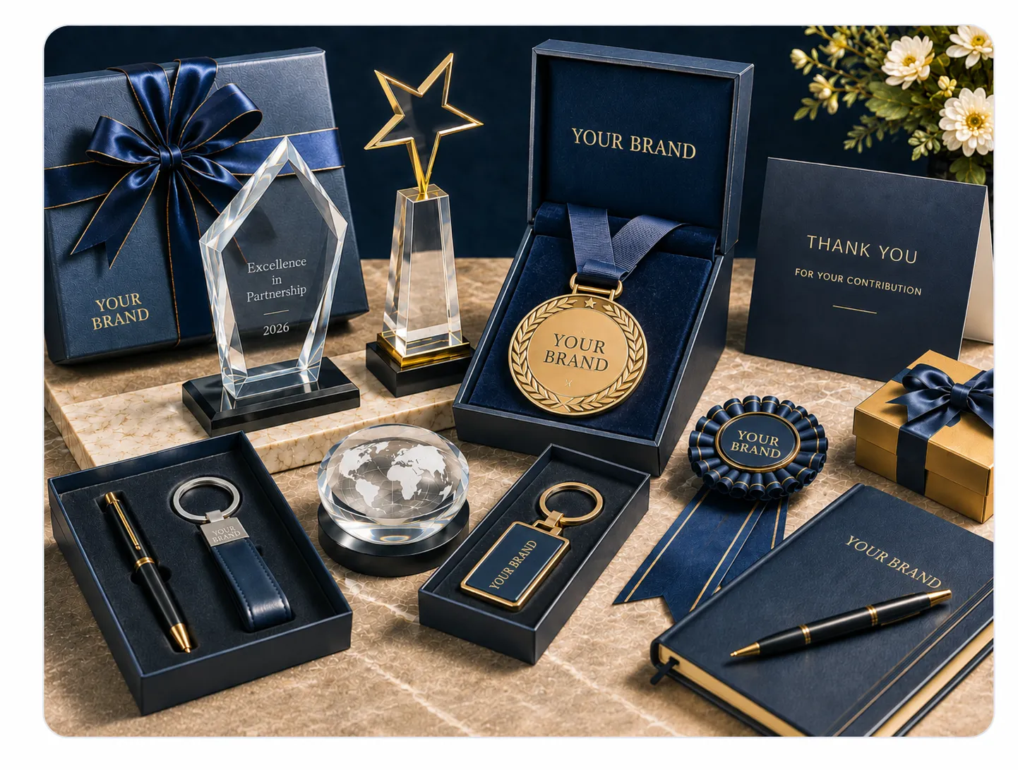 Events recognition and membership products including awards and branded gifts
