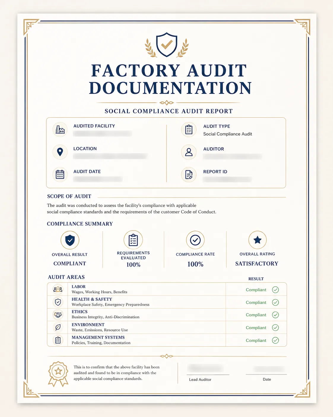 Example social compliance documentation from a selected manufacturing partner