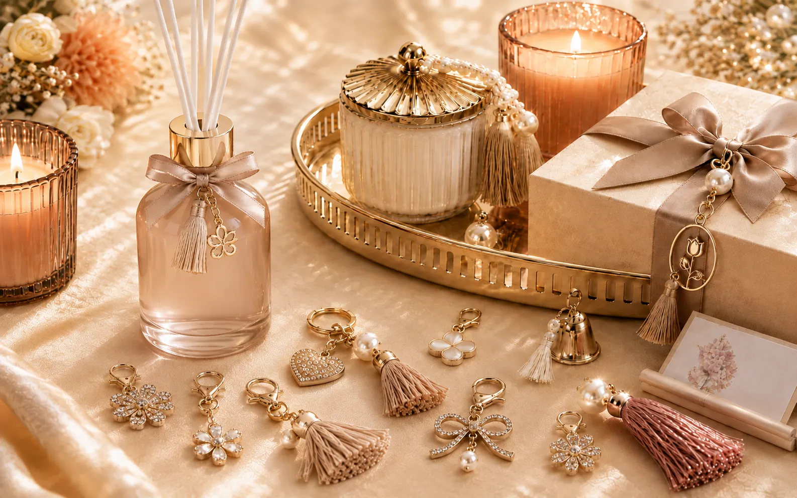 Fragrance accessories with diffuser ornaments, tassels and metal charms