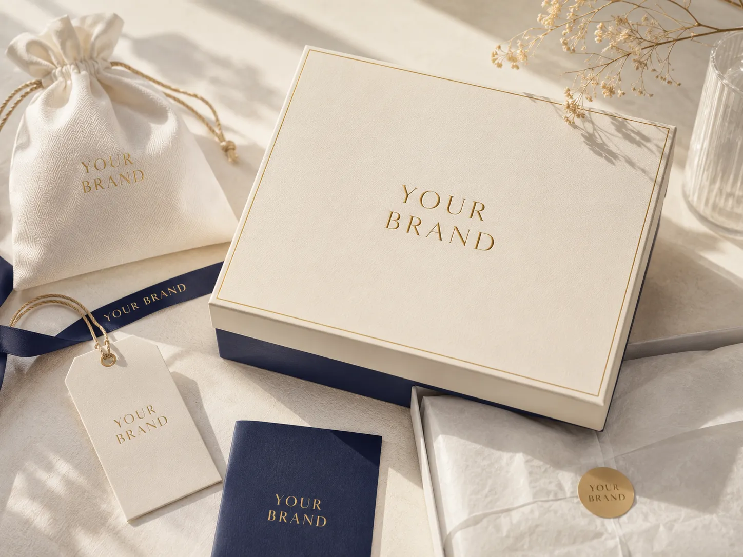 Customized branded packaging showing coordinated logo application