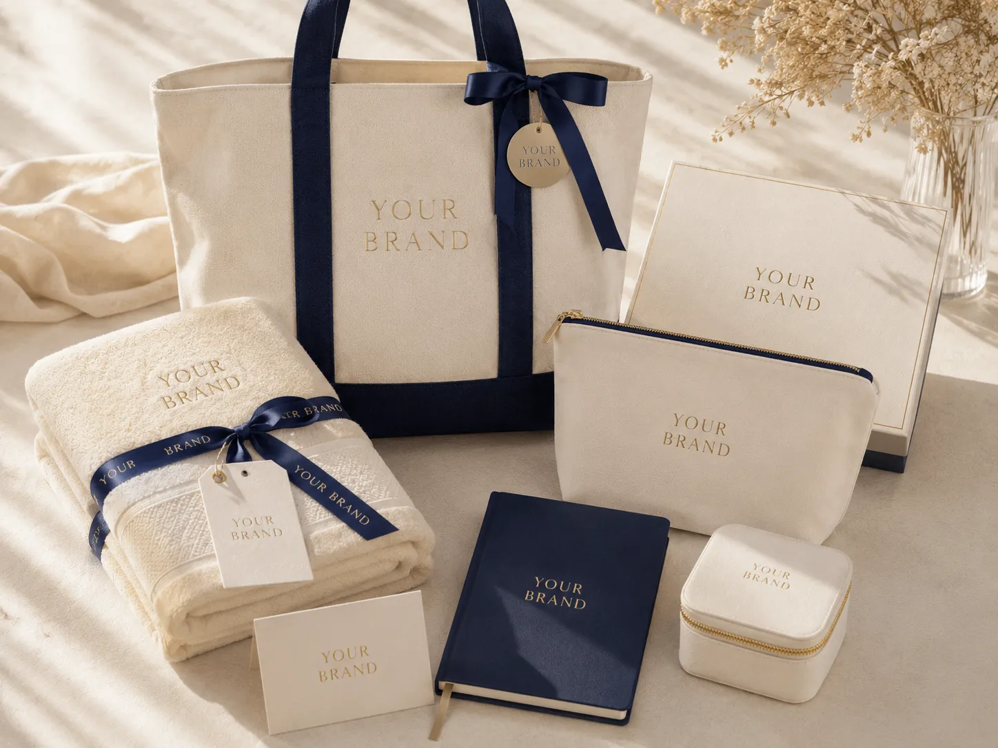 Coordinated multi-item branded gift presentation with customized packaging