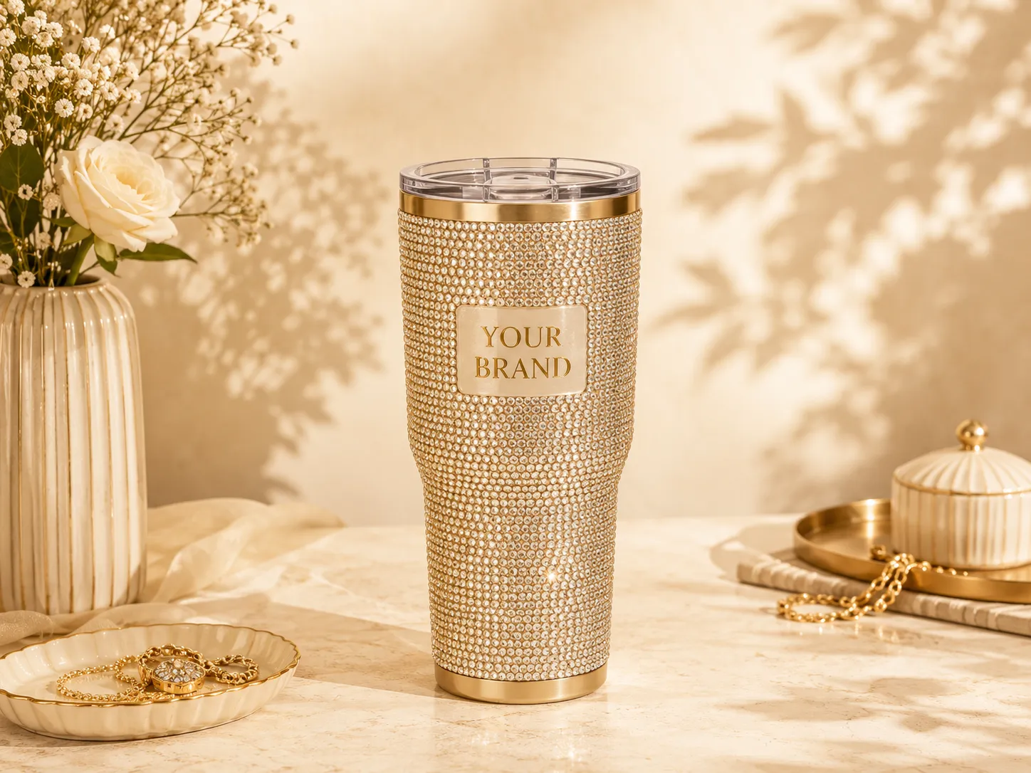 Premium customized tumbler with decorative crystal finish