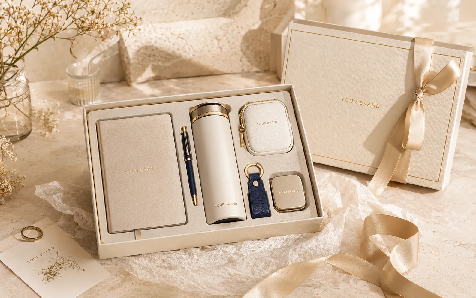 Premium customized multi-item gift set with coordinated packaging and branded presentation
