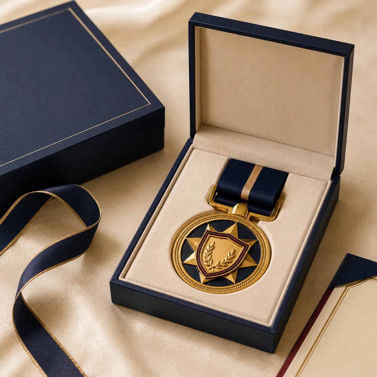 Premium medal presentation packaging with custom box and insert