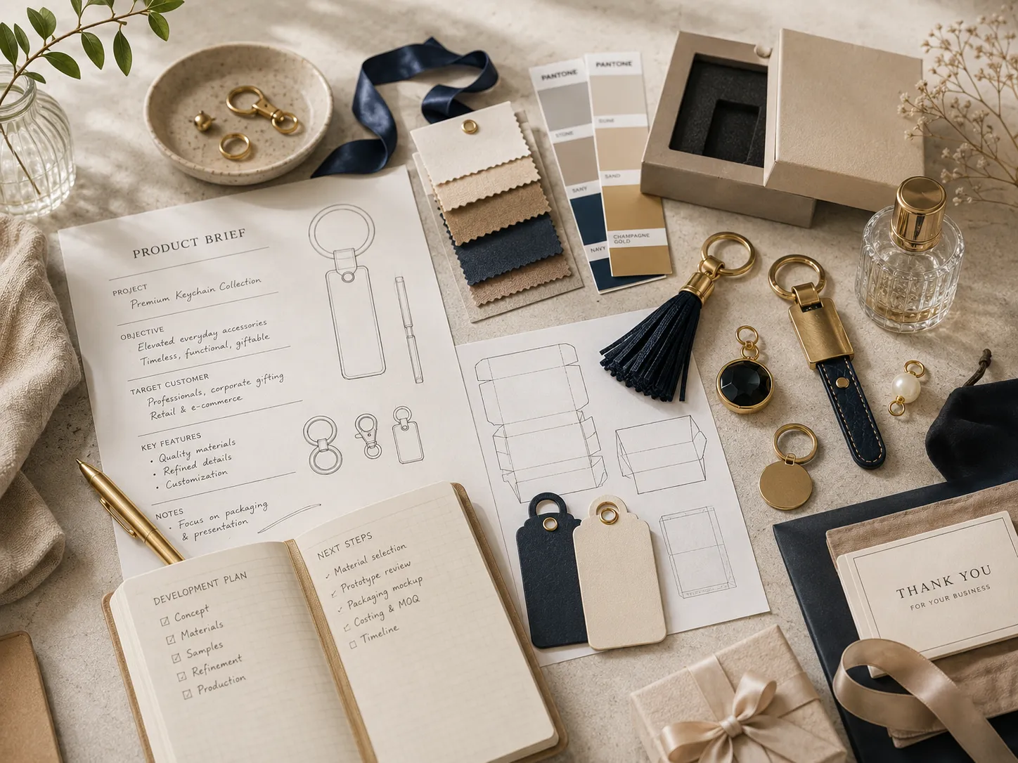 Custom product buying guide with materials, packaging and development planning