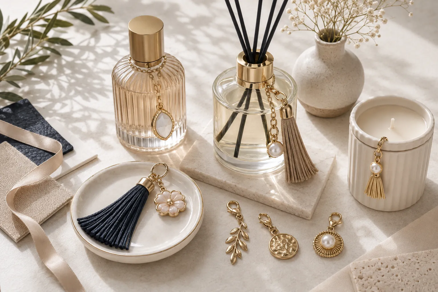 Home and fragrance inspiration with diffuser accessories, candles and decorative home accents