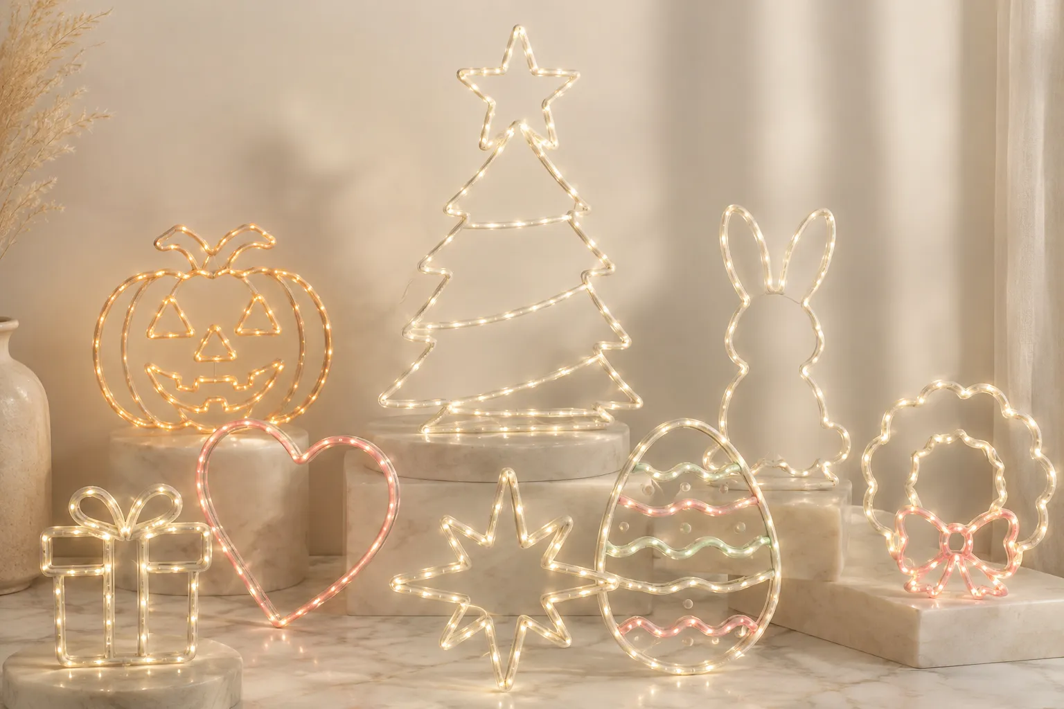 Seasonal decor inspiration including Christmas, Halloween, Easter and holiday lighting