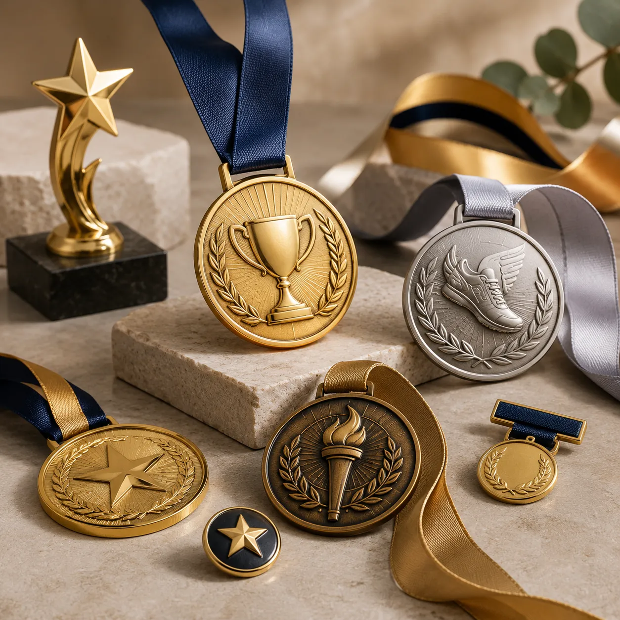 Custom sports and event medals with ribbons and coordinated award designs