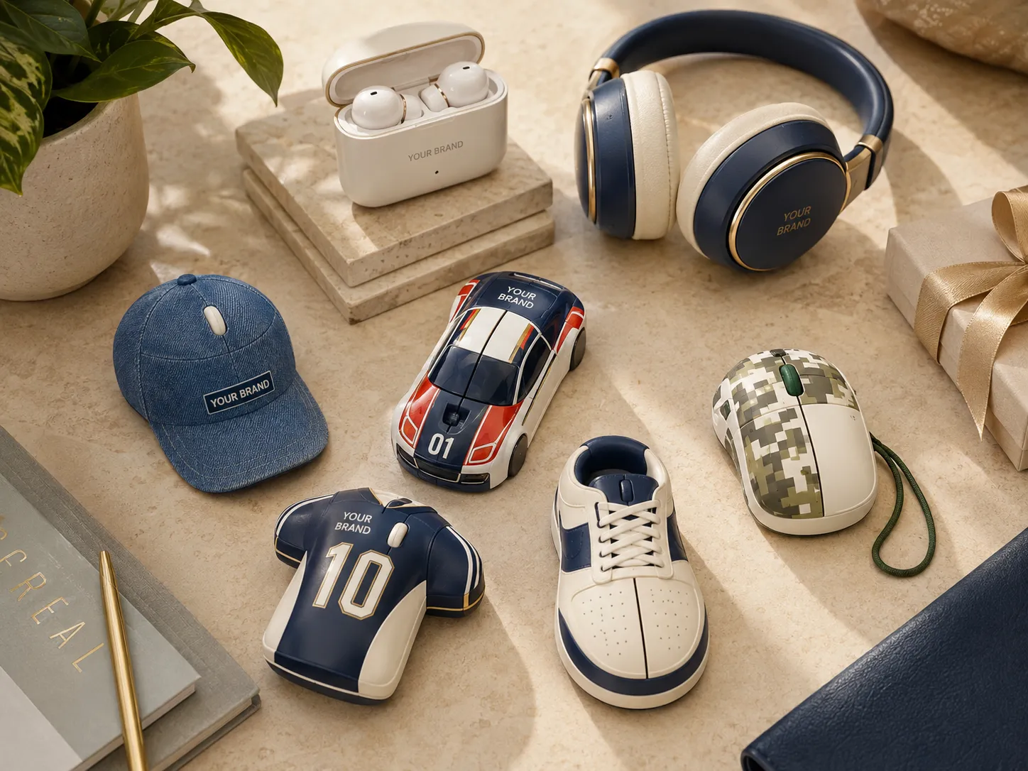 Customized technology accessories including novelty computer mice and audio products