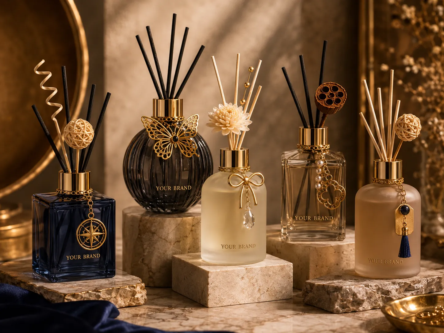 Brand charms, bottle ornaments, tassels and decorative accessories