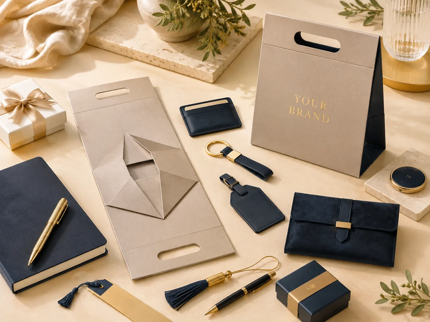 Promotional gift inspiration featuring foldable packaging and lifestyle gift products