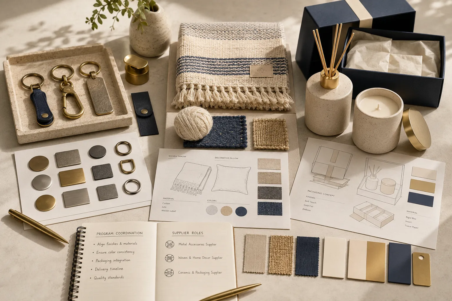 Product trend research with color palettes, materials, finishes and design notes