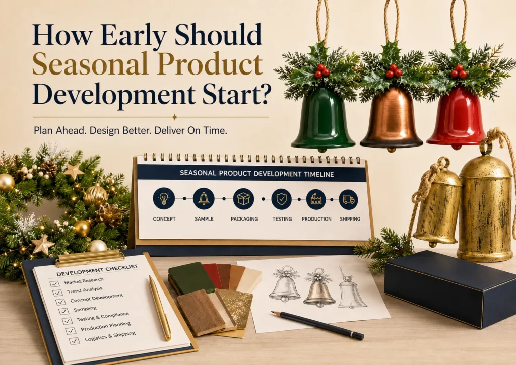 Seasonal product development timeline from sampling to production and shipping
