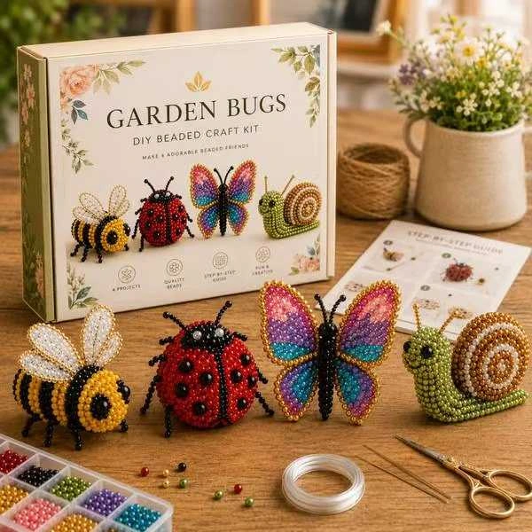 3D beaded garden bugs DIY craft kit with bee ladybug butterfly and snail