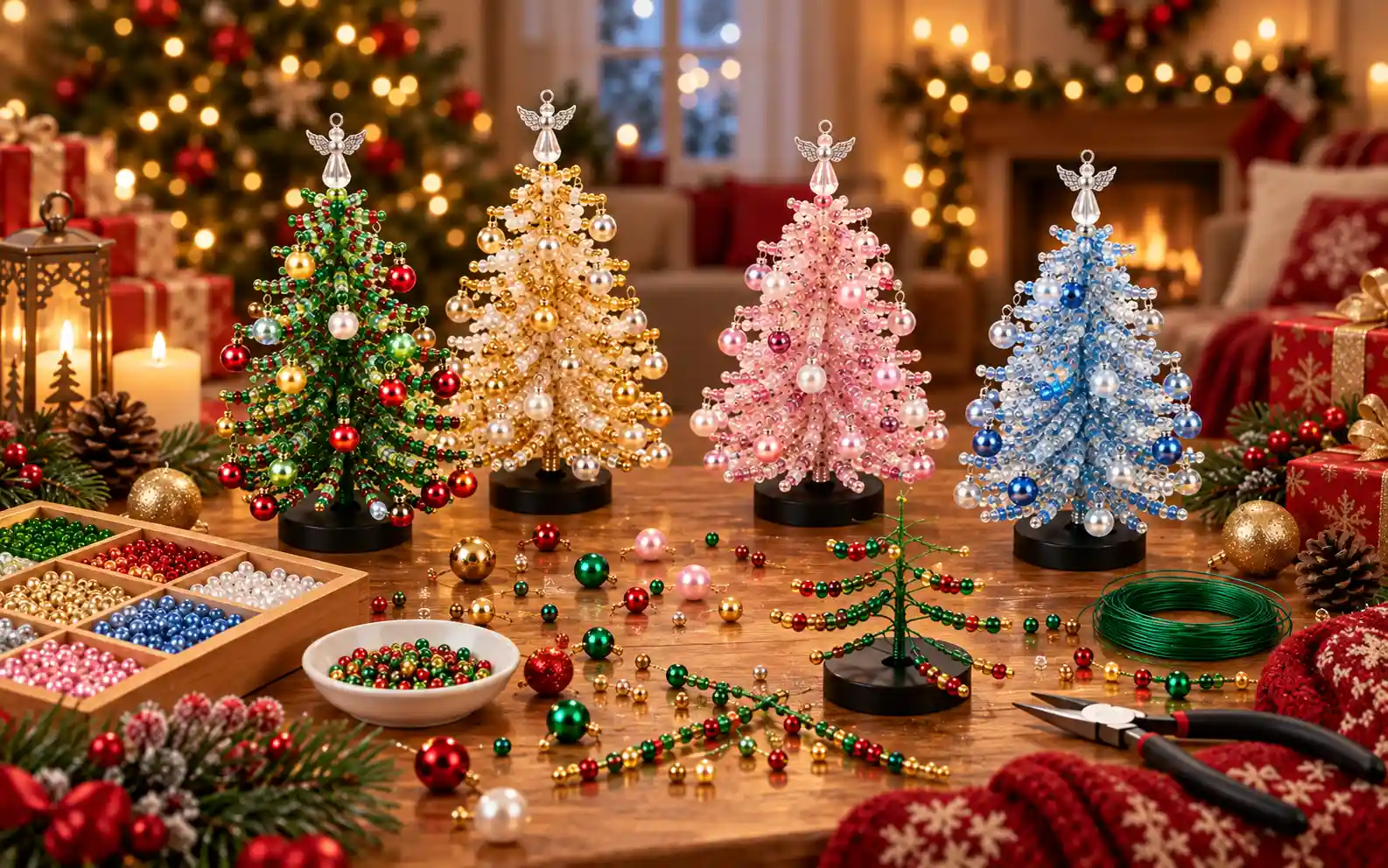 Custom beaded Christmas tree DIY craft kit in multiple colorways