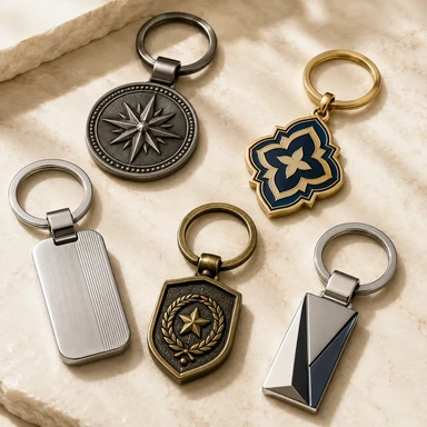 Custom metal keychains in polished, plated, antique and enamel finishes