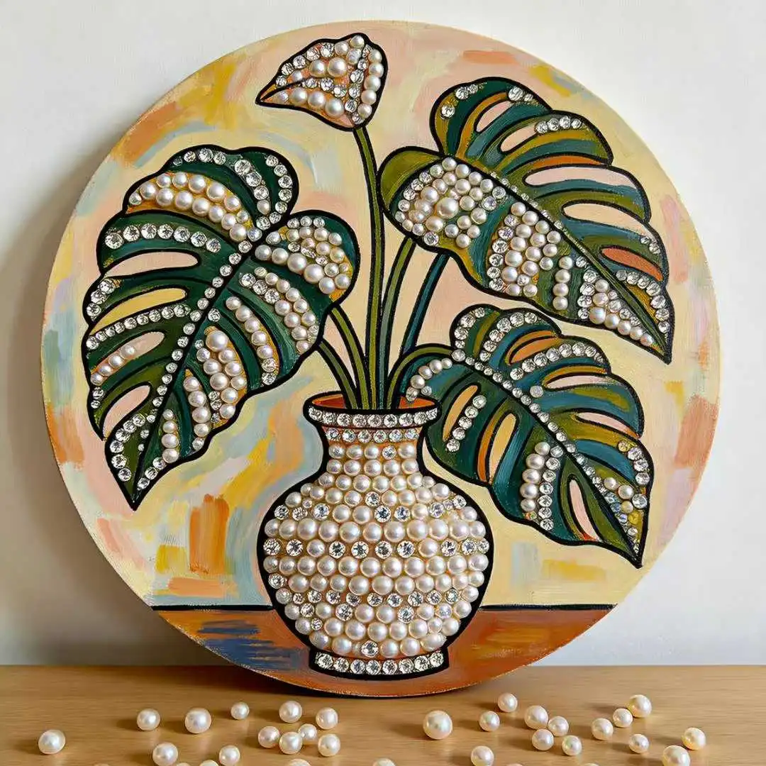 Pearl embellished botanical decorative canvas craft project