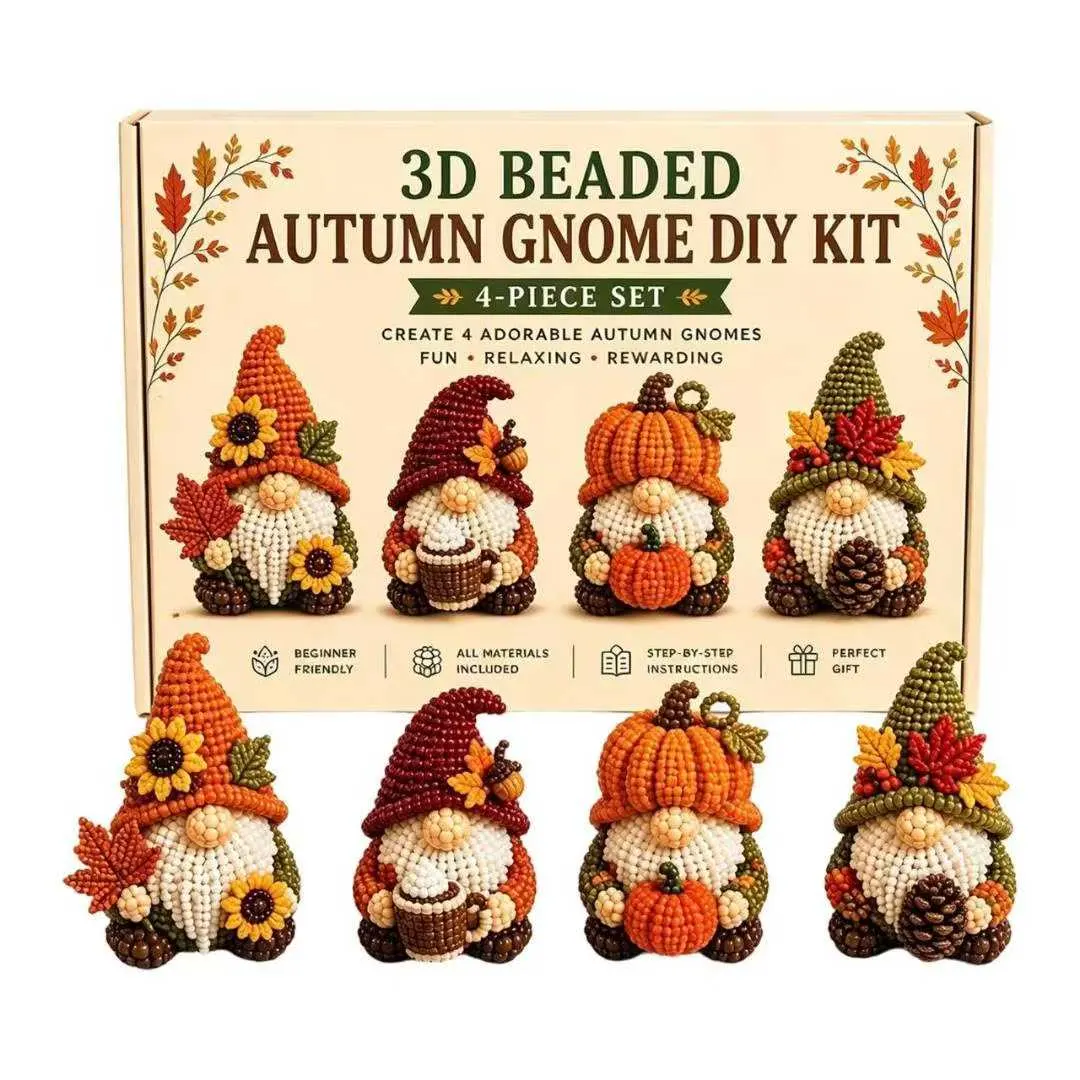 Autumn gnome 3D beaded DIY craft kit for seasonal retail