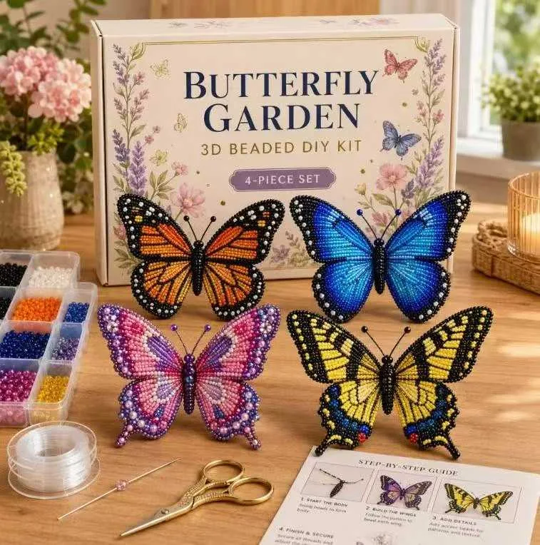 3D beaded craft kit with butterfly designs