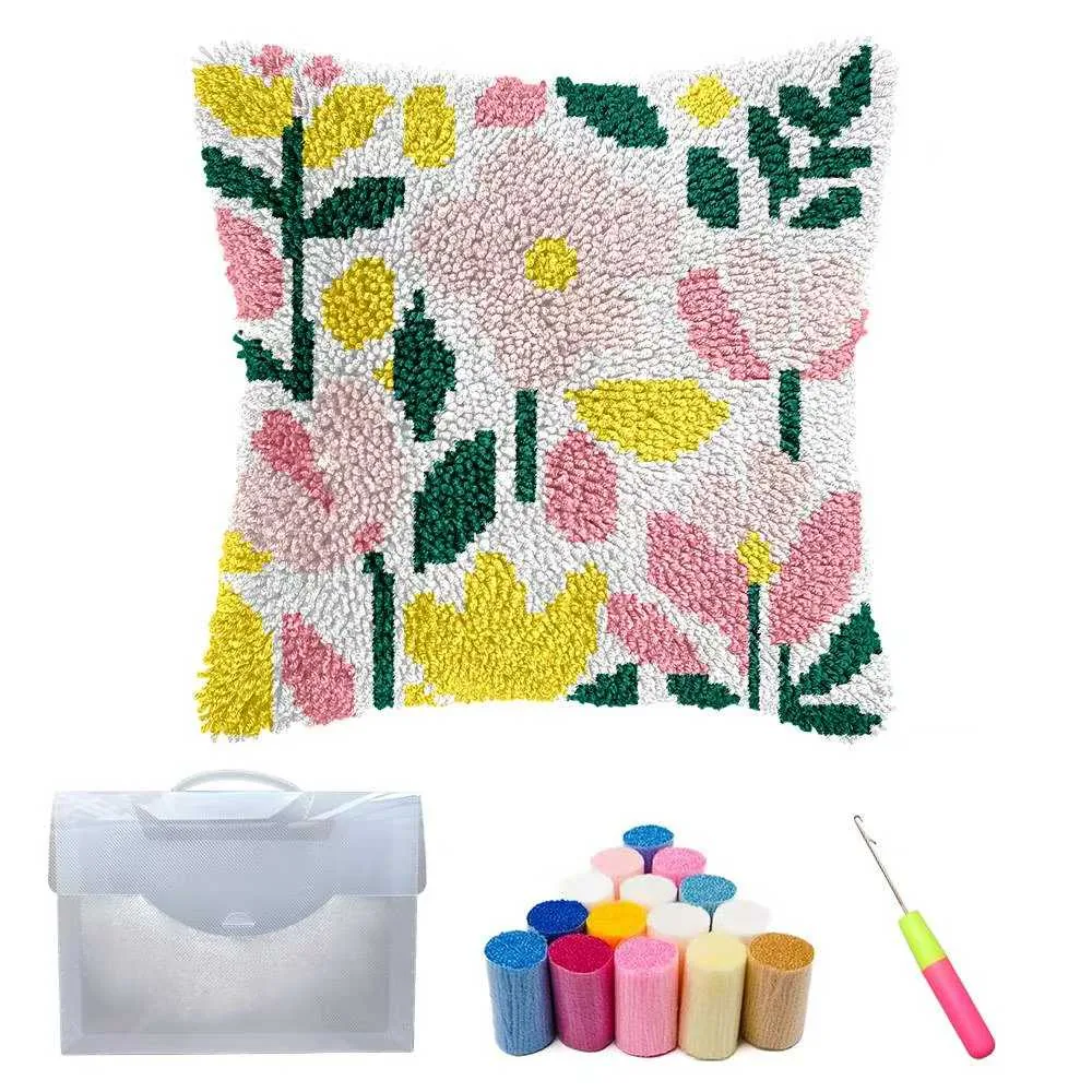 Botanical latch hook cushion DIY kit